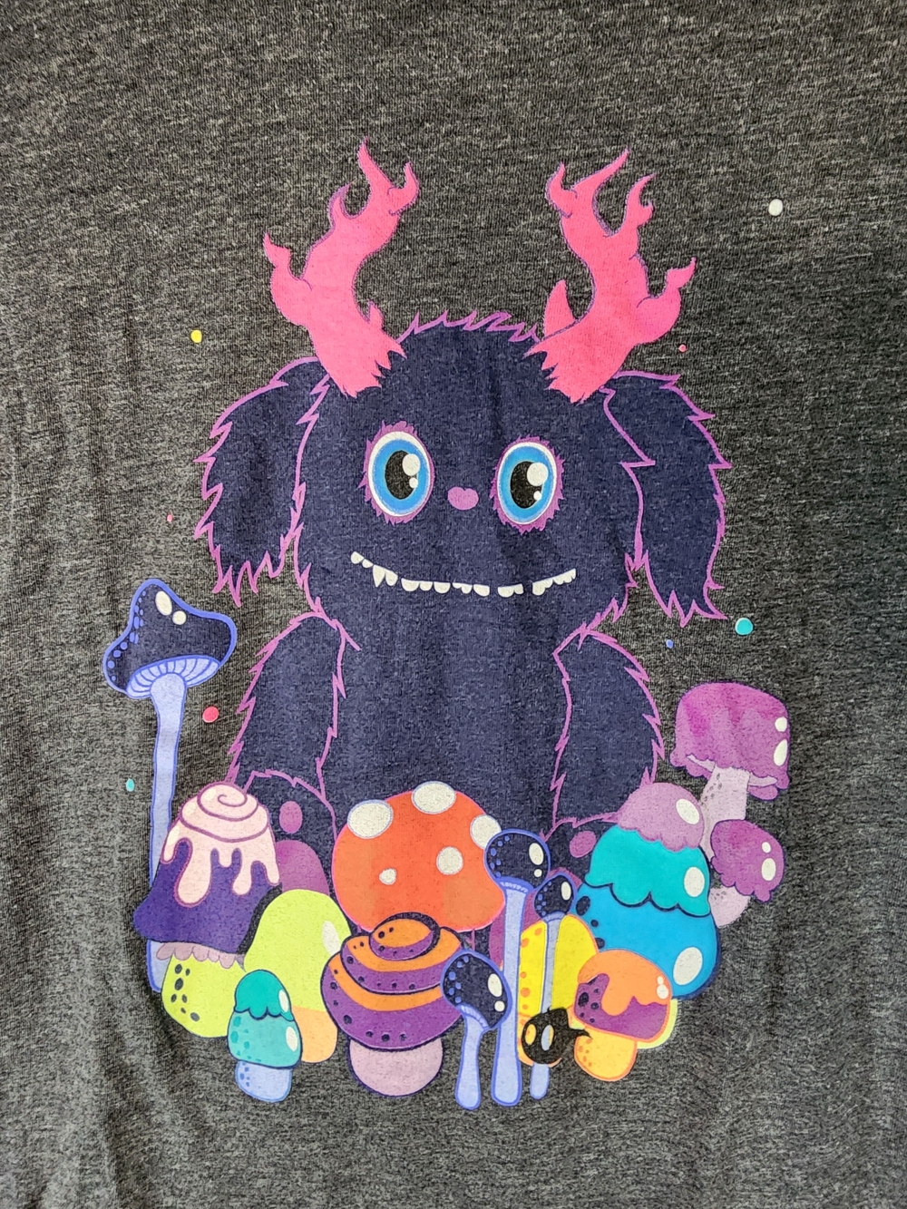 Graphic Dark Gray Short Sleeve Tee with Purple Monster Print